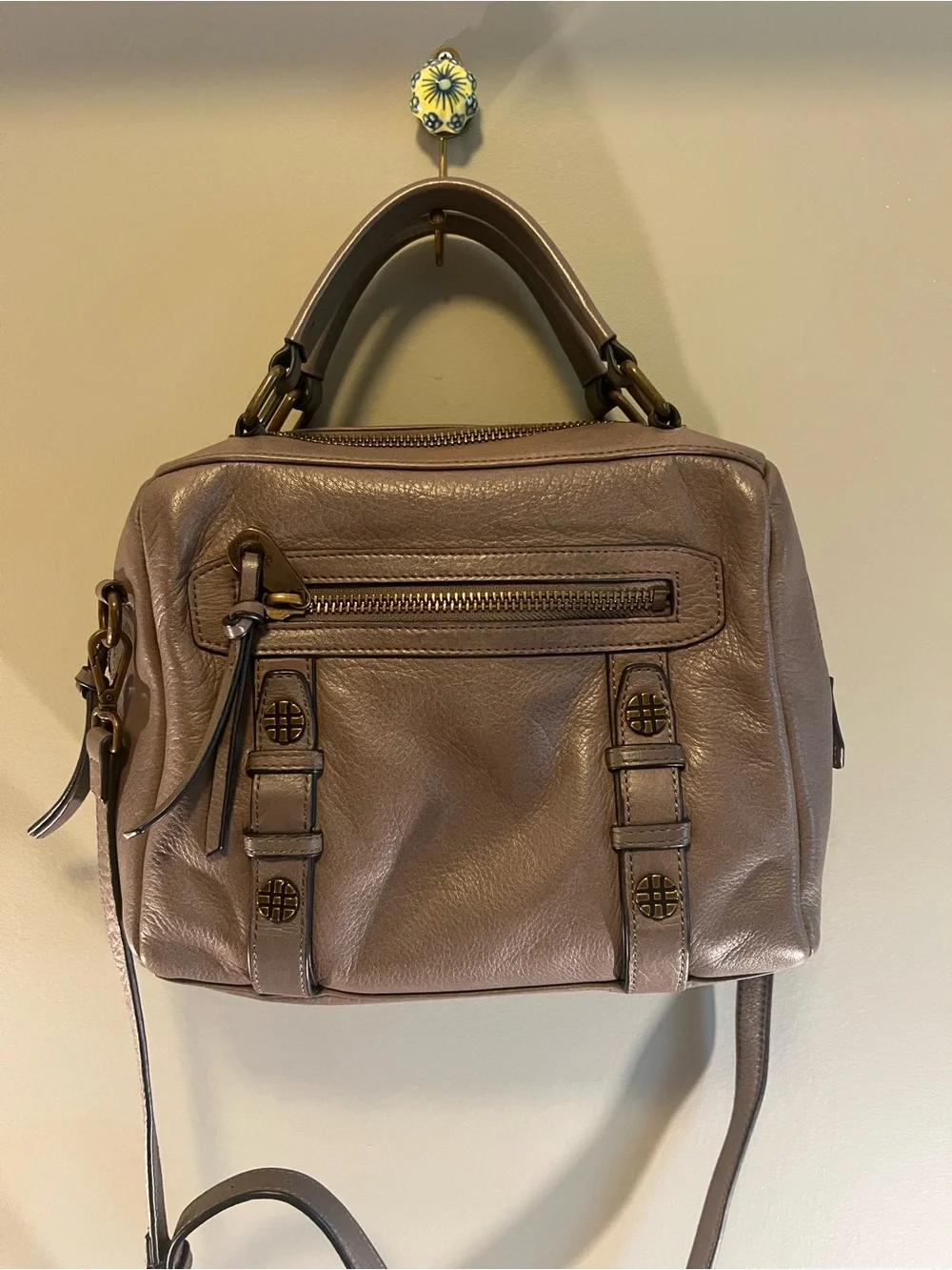 Joelle Hawkens Treesje‎ Line Leather Satchel with Top Handle and Crossbody Strap
